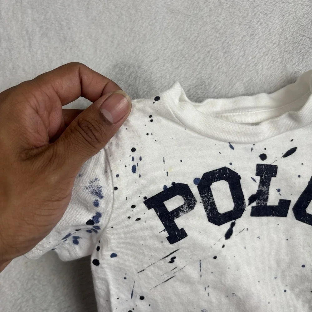 Ralph Lauren Polo Paint Splatter White SS Graphic Shirt Infant Size‎ 6M Months